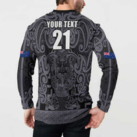Custom New Zealand Taiaha Maori Button Sweatshirt Minimalist Silver Fern All Black LT9 - Polynesian Pride