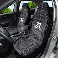 Custom New Zealand Taiaha Maori Car Seat Cover Minimalist Silver Fern All Black - Polynesian Pride