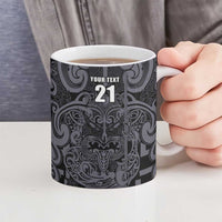Custom New Zealand Taiaha Maori Ceramic Mug Minimalist Silver Fern All Black - Polynesian Pride