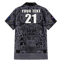 Custom New Zealand Taiaha Maori Family Matching Long Sleeve Bodycon Dress and Hawaiian Shirt Minimalist Silver Fern All Black - Polynesian Pride