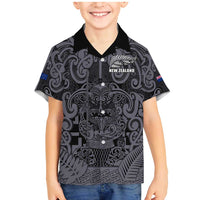 Custom New Zealand Taiaha Maori Family Matching Mermaid Dress and Hawaiian Shirt Minimalist Silver Fern All Black - Polynesian Pride