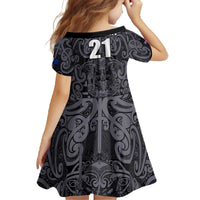 Custom New Zealand Taiaha Maori Family Matching Off The Shoulder Long Sleeve Dress and Hawaiian Shirt Minimalist Silver Fern All Black LT9 - Polynesian Pride