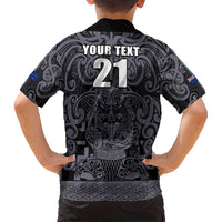 Custom New Zealand Taiaha Maori Family Matching Puletasi and Hawaiian Shirt Minimalist Silver Fern All Black LT9 - Polynesian Pride