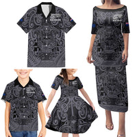 Custom New Zealand Taiaha Maori Family Matching Puletasi and Hawaiian Shirt Minimalist Silver Fern All Black LT9 - Polynesian Pride