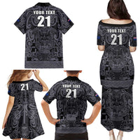 Custom New Zealand Taiaha Maori Family Matching Puletasi and Hawaiian Shirt Minimalist Silver Fern All Black LT9 - Polynesian Pride