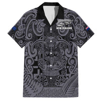 Custom New Zealand Taiaha Maori Family Matching Puletasi and Hawaiian Shirt Minimalist Silver Fern All Black LT9 Dad's Shirt - Short Sleeve Black - Polynesian Pride