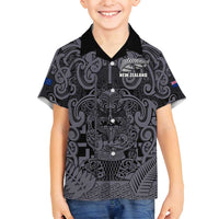 Custom New Zealand Taiaha Maori Family Matching Puletasi and Hawaiian Shirt Minimalist Silver Fern All Black LT9 Son's Shirt Black - Polynesian Pride