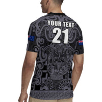 Custom New Zealand Taiaha Maori Rugby Jersey Minimalist Silver Fern All Black - Polynesian Pride