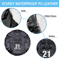 Custom New Zealand Taiaha Maori Spare Tire Cover Minimalist Silver Fern All Black LT9 - Polynesian Pride
