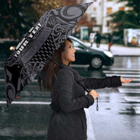 Custom New Zealand Taiaha Maori Umbrella Minimalist Silver Fern All Black - Polynesian Pride
