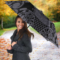 Custom New Zealand Taiaha Maori Umbrella Minimalist Silver Fern All Black - Polynesian Pride