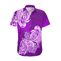 Polynesian Hawaiian Shirt Pacific Flower Mix Floral Tribal Tattoo Purple Vibe LT9 Purple - Polynesian Pride
