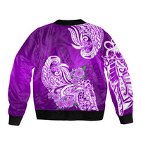 Polynesian Sleeve Zip Bomber Jacket Pacific Flower Mix Floral Tribal Tattoo Purple Vibe LT9 - Polynesian Pride