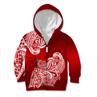 Polynesian Kid Hoodie Pacific Flower Mix Floral Tribal Tattoo Red Vibe LT9 Zip Hoodie Red - Polynesian Pride