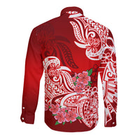 Polynesian Long Sleeve Button Shirt Pacific Flower Mix Floral Tribal Tattoo Red Vibe LT9 - Polynesian Pride