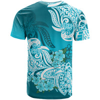 Polynesian T Shirt Pacific Flower Mix Floral Tribal Tattoo Aqua Vibe LT9 - Polynesian Pride