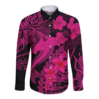Aloha Hawaii Long Sleeve Button Shirt Hammerhead Shark Tattoo Polynesian Summer - Pink LT9 Unisex Pink - Polynesian Pride
