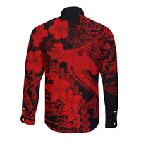 Aloha Hawaii Long Sleeve Button Shirt Hammerhead Shark Tattoo Polynesian Summer - Red LT9 - Polynesian Pride