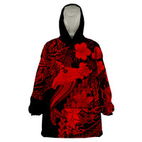 Aloha Hawaii Wearable Blanket Hoodie Hammerhead Shark Tattoo Polynesian Summer - Red LT9 One Size Red - Polynesian Pride