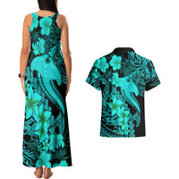 Aloha Hawaii Couples Matching Tank Maxi Dress And Hawaiian Shirt Hammerhead Shark Tattoo Polynesian Summer - Turquoise LT9 - Polynesian Pride