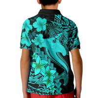 Aloha Hawaii Kid Polo Shirt Hammerhead Shark Tattoo Polynesian Summer - Turquoise LT9 - Polynesian Pride