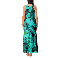 Aloha Hawaii Tank Maxi Dress Hammerhead Shark Tattoo Polynesian Summer - Turquoise LT9 - Polynesian Pride