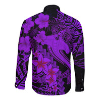 Aloha Hawaii Long Sleeve Button Shirt Hammerhead Shark Tattoo Polynesian Summer - Violet LT9 - Polynesian Pride
