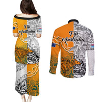 Fiji Australia Rugby Couples Matching Puletasi Dress and Long Sleeve Button Shirts World Cup 2023 Polynesia Tapa Mixed Indigenous Aboriginal LT9 - Polynesian Pride