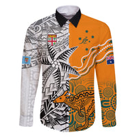Fiji Australia Rugby Family Matching Mermaid Dress and Hawaiian Shirt World Cup 2023 Polynesia Tapa Mixed Indigenous Aboriginal LT9 Dad's Shirt - Long Sleeve Gold - Polynesian Pride