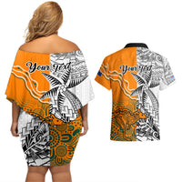 Personalised Fiji Australia Rugby Couples Matching Off Shoulder Short Dress and Hawaiian Shirt World Cup 2023 Polynesia Tapa Mixed Indigenous Aboriginal LT9 - Polynesian Pride