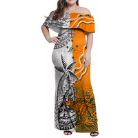 personalised-fiji-australia-rugby-family-matching-off-shoulder-maxi-dress-and-hawaiian-shirt-world-cup-2023-polynesia-tapa-mixed-indigenous-aboriginal