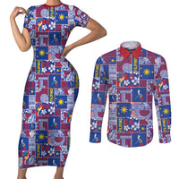 Filipino Maligayang Pasko Couples Matching Short Sleeve Bodycon Dress and Long Sleeve Button Shirt Pacific Patchwork Xmas Vibes - Polynesian Pride