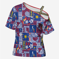 Filipino Maligayang Pasko Cross Shoulder Shirt Pacific Patchwork Xmas Vibes - Polynesian Pride
