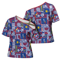 Filipino Maligayang Pasko Cross Shoulder Shirt Pacific Patchwork Xmas Vibes - Polynesian Pride