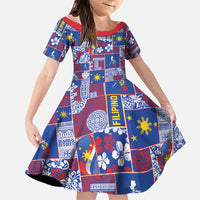 Filipino Maligayang Pasko Family Matching Long Sleeve Bodycon Dress and Hawaiian Shirt Pacific Patchwork Xmas Vibes LT9 Daughter's Dress Blue - Polynesian Pride