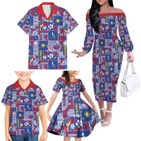 Filipino Maligayang Pasko Family Matching Off The Shoulder Long Sleeve Dress and Hawaiian Shirt Pacific Patchwork Xmas Vibes - Polynesian Pride