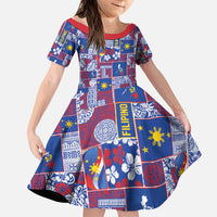 Filipino Maligayang Pasko Family Matching Puletasi and Hawaiian Shirt Pacific Patchwork Xmas Vibes LT9 Daughter's Dress Blue - Polynesian Pride
