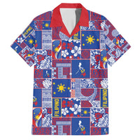 Filipino Maligayang Pasko Family Matching Puletasi and Hawaiian Shirt Pacific Patchwork Xmas Vibes LT9 Dad's Shirt - Short Sleeve Blue - Polynesian Pride