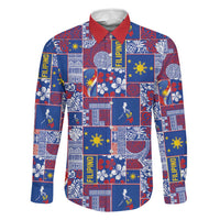 Filipino Maligayang Pasko Family Matching Puletasi and Hawaiian Shirt Pacific Patchwork Xmas Vibes LT9 Dad's Shirt - Long Sleeve Blue - Polynesian Pride