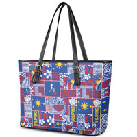 Filipino Maligayang Pasko Leather Tote Bag Pacific Patchwork Xmas Vibes - Polynesian Pride