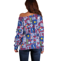 Filipino Maligayang Pasko Off Shoulder Sweater Pacific Patchwork Xmas Vibes - Polynesian Pride
