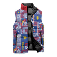 Filipino Maligayang Pasko Sleeveless Puffer Jacket Pacific Patchwork Xmas Vibes - Polynesian Pride