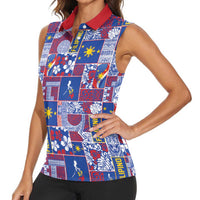 Filipino Maligayang Pasko Women Sleeveless Polo Shirt Pacific Patchwork Xmas Vibes - Polynesian Pride