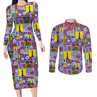 New Caledonia Joyeux Noel Couples Matching Long Sleeve Bodycon Dress and Long Sleeve Button Shirt Pacific Patchwork Xmas Vibes - Polynesian Pride