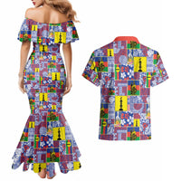 New Caledonia Joyeux Noel Couples Matching Mermaid Dress and Hawaiian Shirt Pacific Patchwork Xmas Vibes - Polynesian Pride