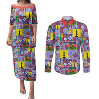 New Caledonia Joyeux Noel Couples Matching Puletasi and Long Sleeve Button Shirt Pacific Patchwork Xmas Vibes - Polynesian Pride