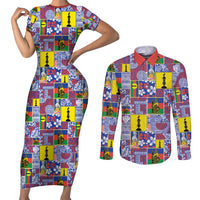New Caledonia Joyeux Noel Couples Matching Short Sleeve Bodycon Dress and Long Sleeve Button Shirt Pacific Patchwork Xmas Vibes - Polynesian Pride