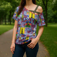 New Caledonia Joyeux Noel Cross Shoulder Shirt Pacific Patchwork Xmas Vibes - Polynesian Pride