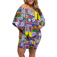 New Caledonia Joyeux Noel Family Matching Off Shoulder Short Dress and Hawaiian Shirt Pacific Patchwork Xmas Vibes - Polynesian Pride