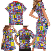 New Caledonia Joyeux Noel Family Matching Short Sleeve Bodycon Dress and Hawaiian Shirt Pacific Patchwork Xmas Vibes - Polynesian Pride